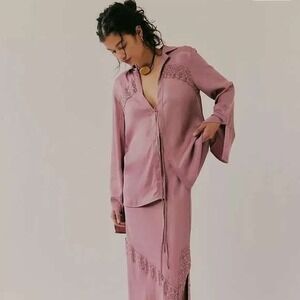 Free‎ People Lucia Tie Top Set Nostalgia Rose Silk Lace XS New With Tags